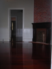 pine flooring, stained, glossy