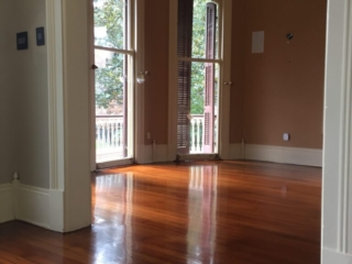 These refinished pine floors have a glossy finish.